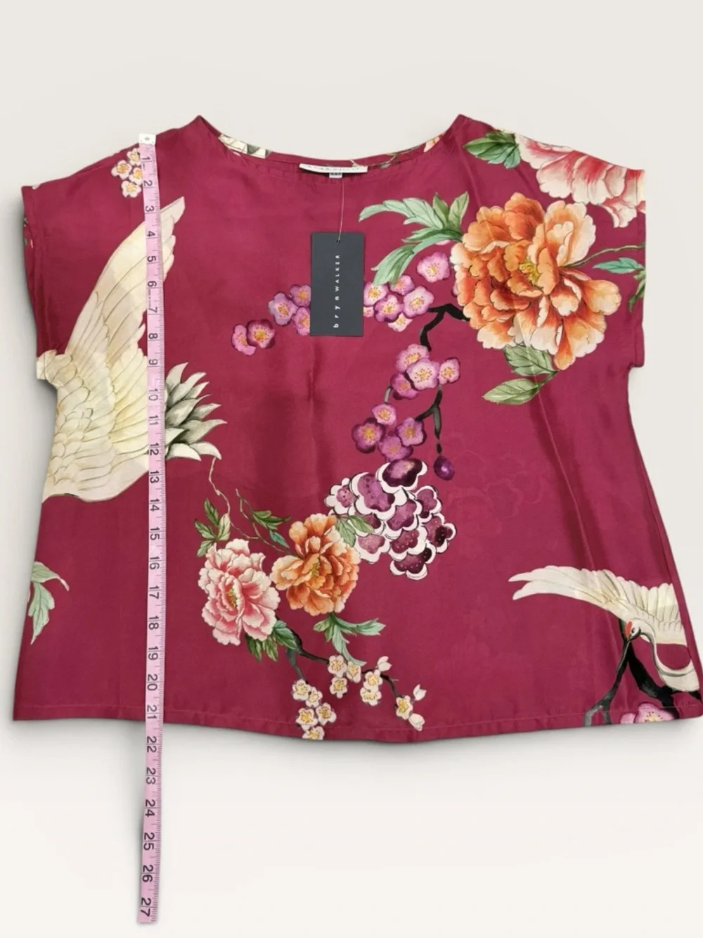 Bryn Walker NWT XXS Burgundy Silk Crane Floral Print Skirt & Top Set $360